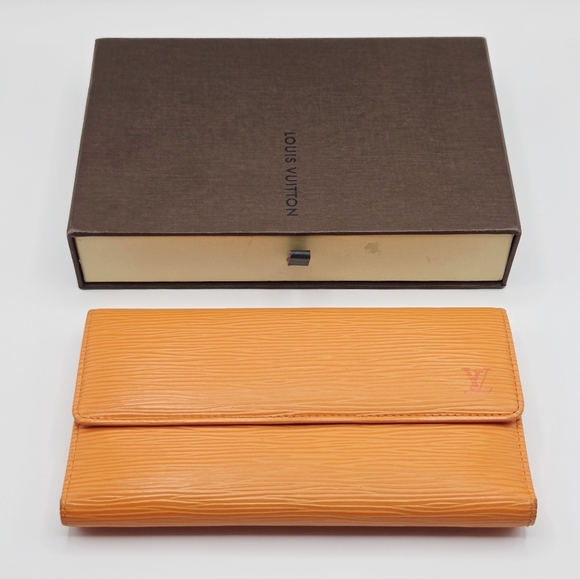 Louis Vuitton Handbags - Louis Vuitton Orange Epi Leather Chain Wallet Trifold With Authentication Letter